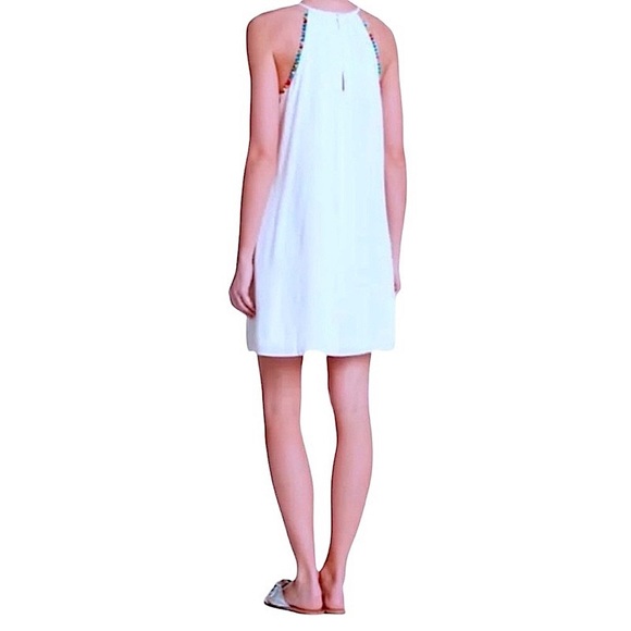 $110 Vanity Room Dress Bead + Pompom Trim Small Ivory Tropical CoverUp LIned NWT - Picture 6 of 16